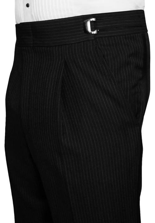 Black Pleated Striped Super 100's Trousers