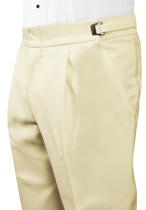 Ivory Single Pleated Pant With Satin Stripe
