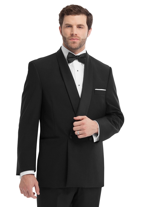 Black 'Allure' Double-Breasted 2 Button Shawl Tuxedo Coat by Calvin Klein