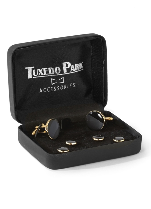 Tuxedo Park NEW Black and Gold Studs and Cuff Links Set