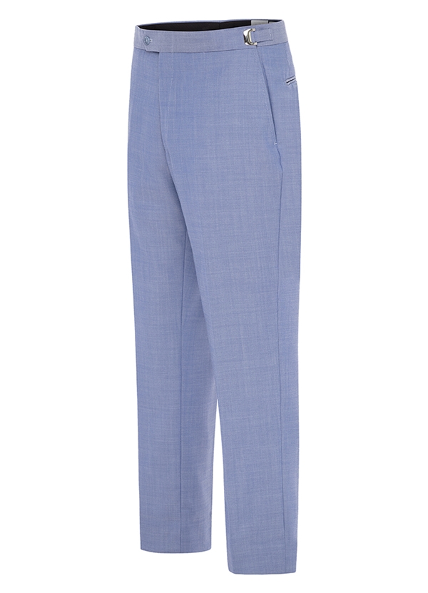 Caribbean Blue Slim Poly-Wool Pants
