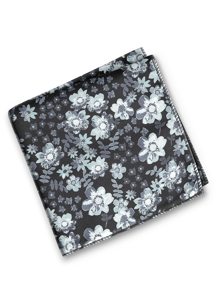 Dark Grey Floral Fusion Pocket Square