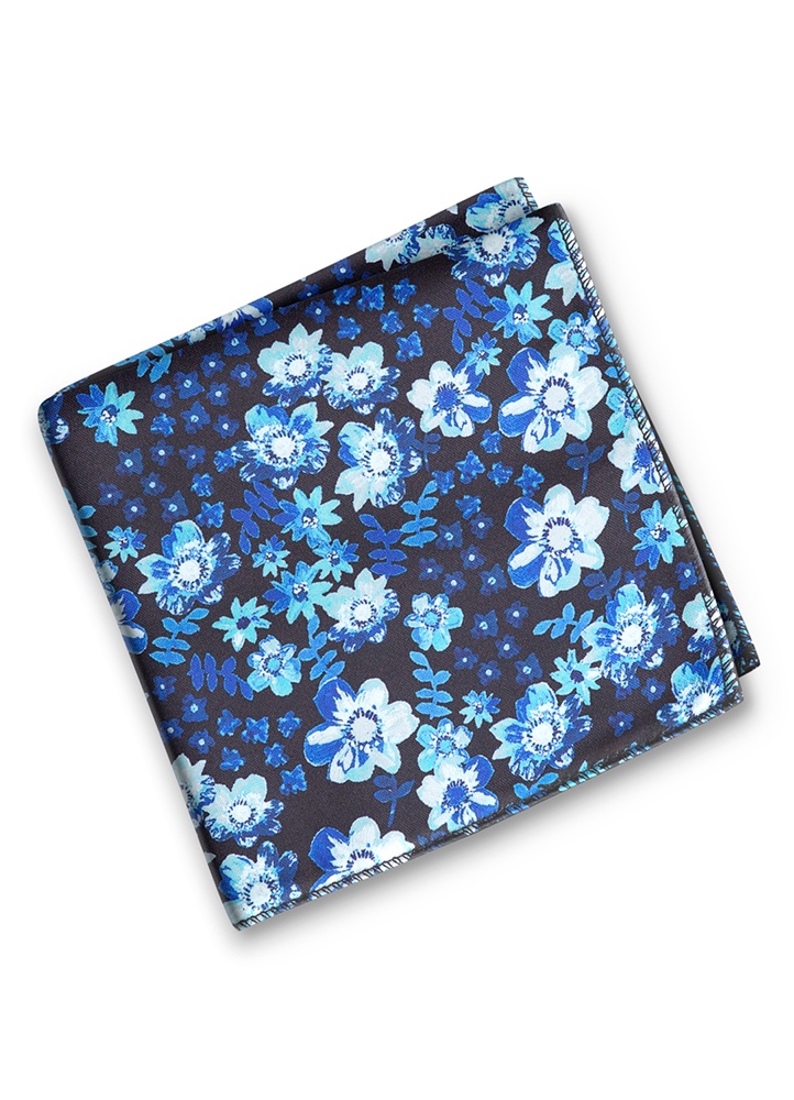 Cobalt Floral Fusion Pocket Square