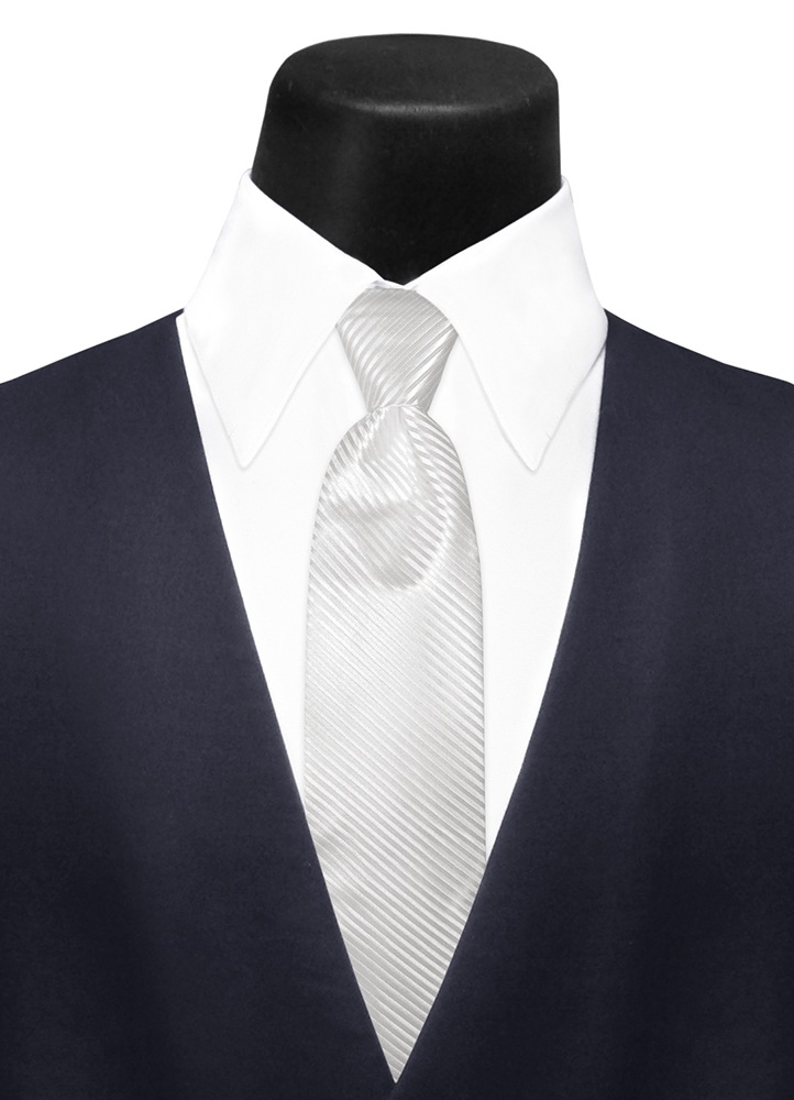 White Pre-Tied Diagonal Stripe Long Tie