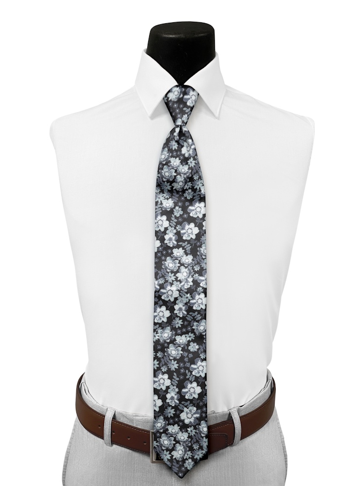 Dark Grey Floral Fusion Pre-Tied Long Tie