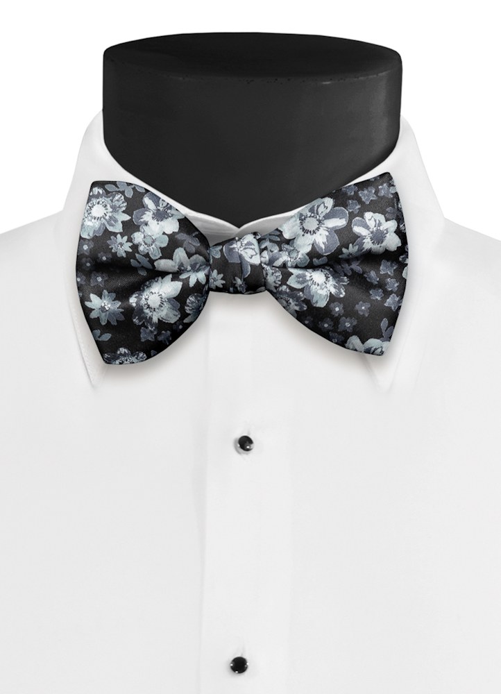 Dark Grey Floral Fusion Hand Knot Bow Tie