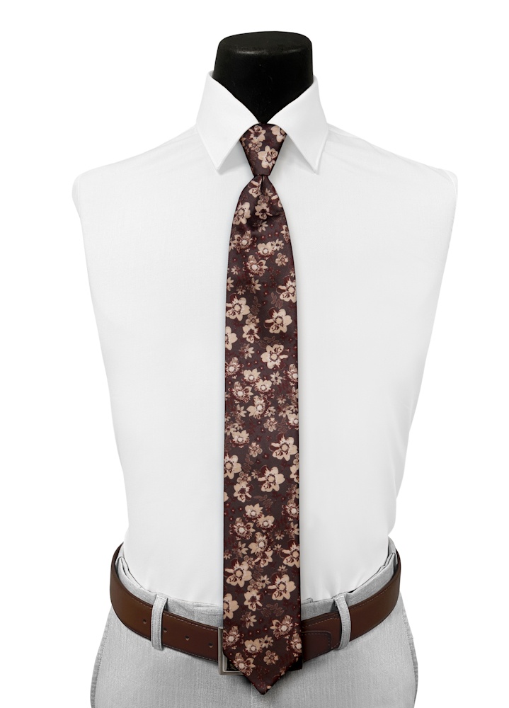 Chocolate Floral Fusion Pre-Tied Long Tie