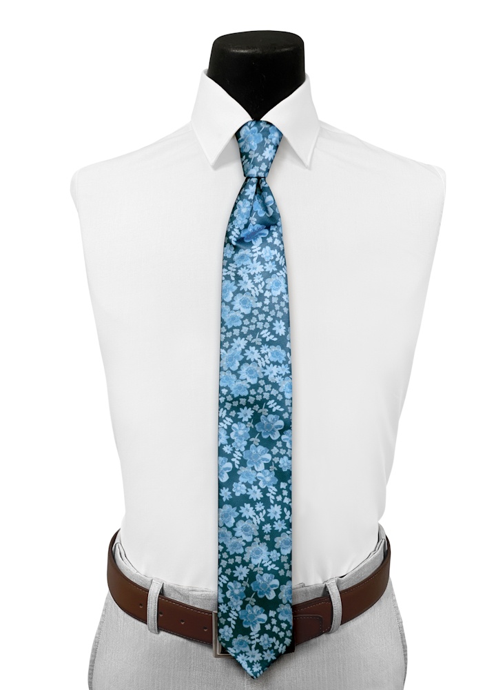 Cornflower Floral Fusion Pre-Tied Long Tie