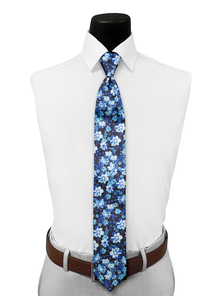 Cobalt Floral Fusion Pre-Tied Long Tie