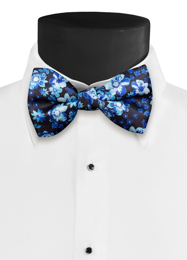 Cobalt Floral Fusion Hand-Knot Bow Tie