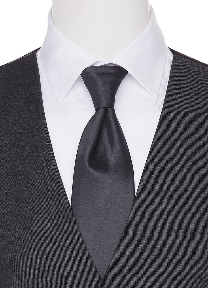 Steel Grey Satin Pre-Tied Long Tie